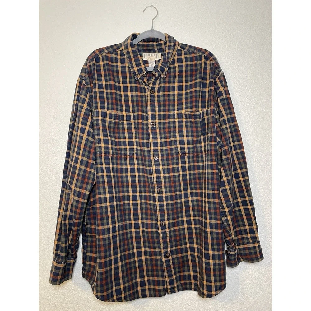 Duluth Trading Co Flannel Mens XL Multicolor‎ Plaid Relaxed Fit Button Shirt